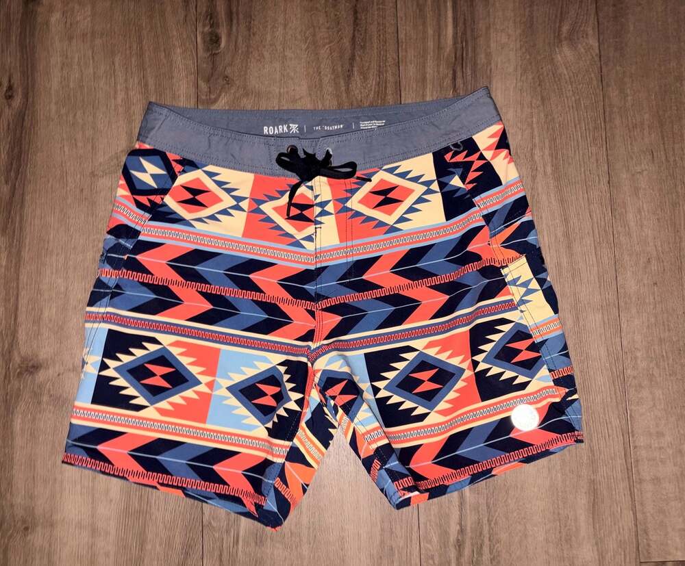 Roark The Boatman Aztec Geometric Print Cordura Swim Trunks Size 31